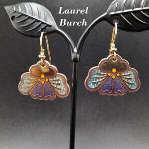 Vintage Laurel Burch Purple Orchid Earrings, Gold Plate & Enamel